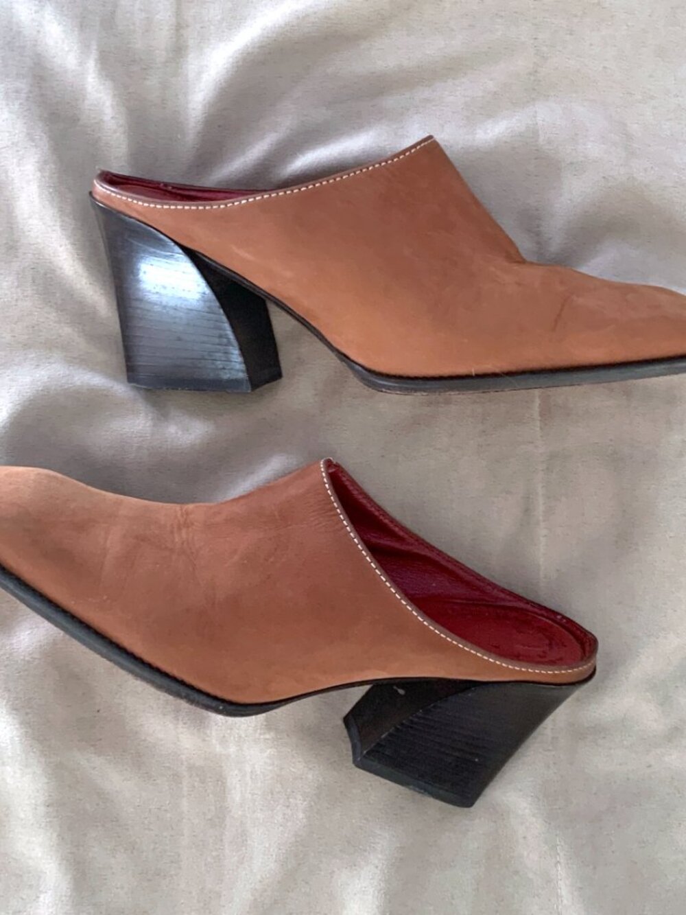 VINTAGE Donald J Pliner Suede Heeled Mules Women's Size 7 Square Toe